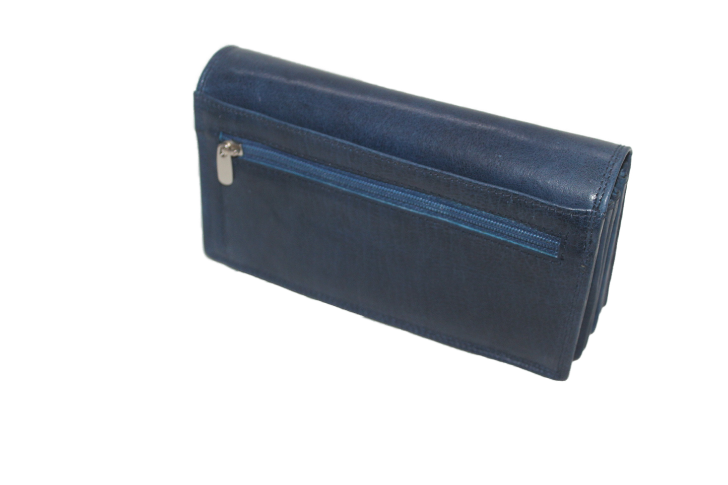 OI leren dames portemonnee met soufflé/ Blauwe harmonicabeurs extra groot xxl / huishoudportemonnee 249VI Blue