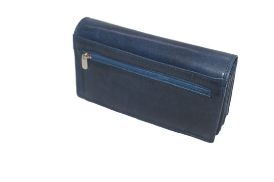 OI leren dames portemonnee met soufflé/ Blauwe harmonicabeurs extra groot xxl / huishoudportemonnee 249VI Blue