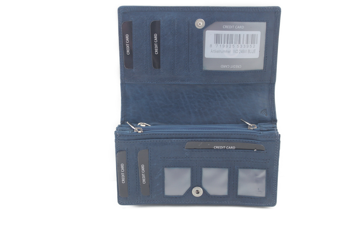 OI leren dames portemonnee met soufflé/ Blauwe harmonicabeurs extra groot xxl / huishoudportemonnee 249VI Blue
