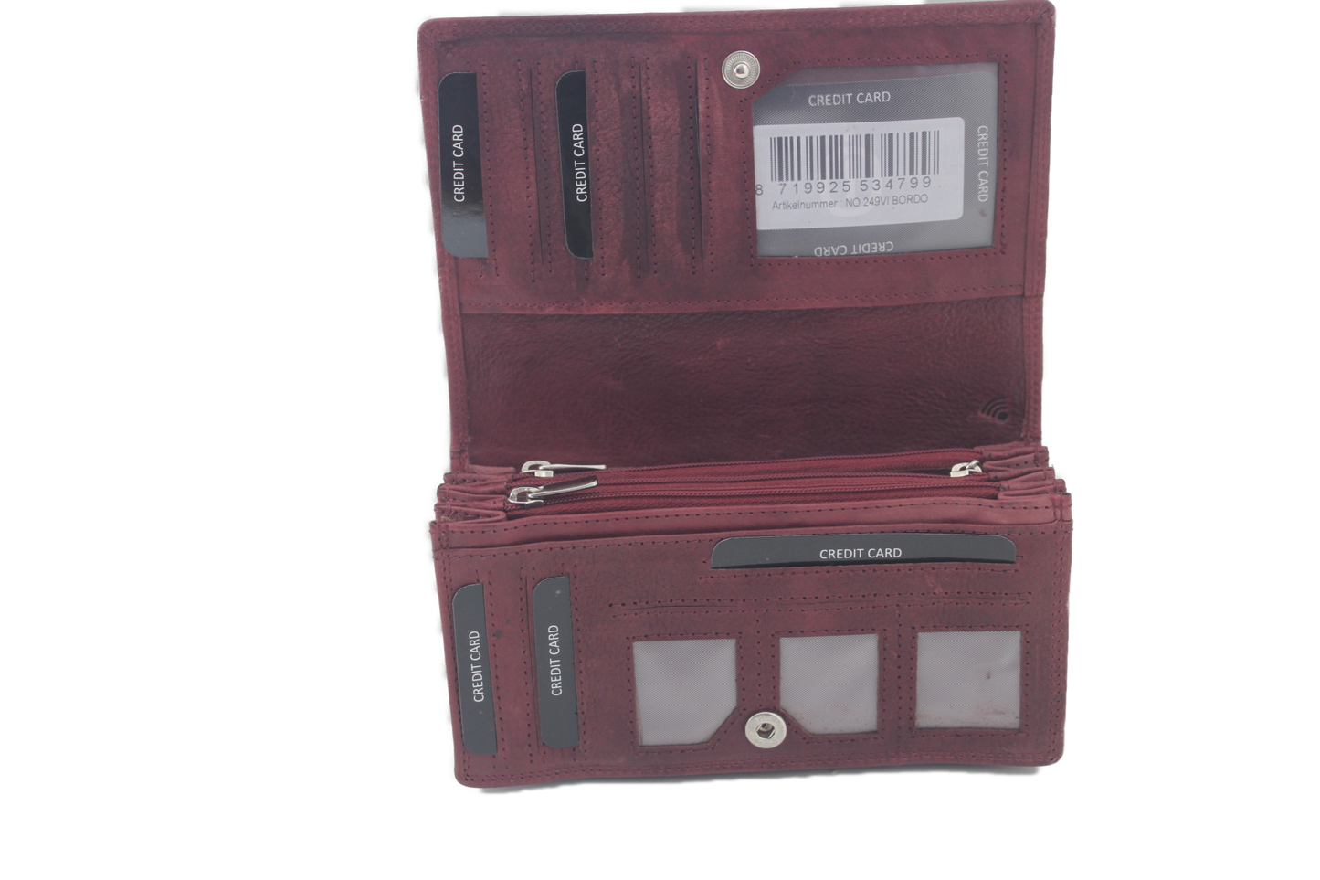 OI leren dames portemonnee met soufflé/ RFID safe / bordeaux rode harmonicabeurs extra groot xxl / huishoudportemonnee 249VI Bordeaux