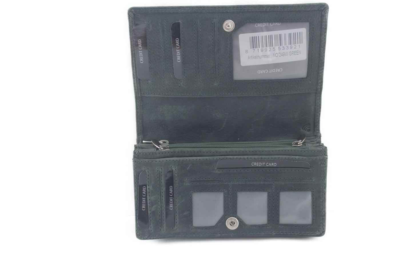 OI leren dames portemonnee met soufflé/ groene harmonicabeurs extra groot xxl / huishoudportemonnee 249VI Green