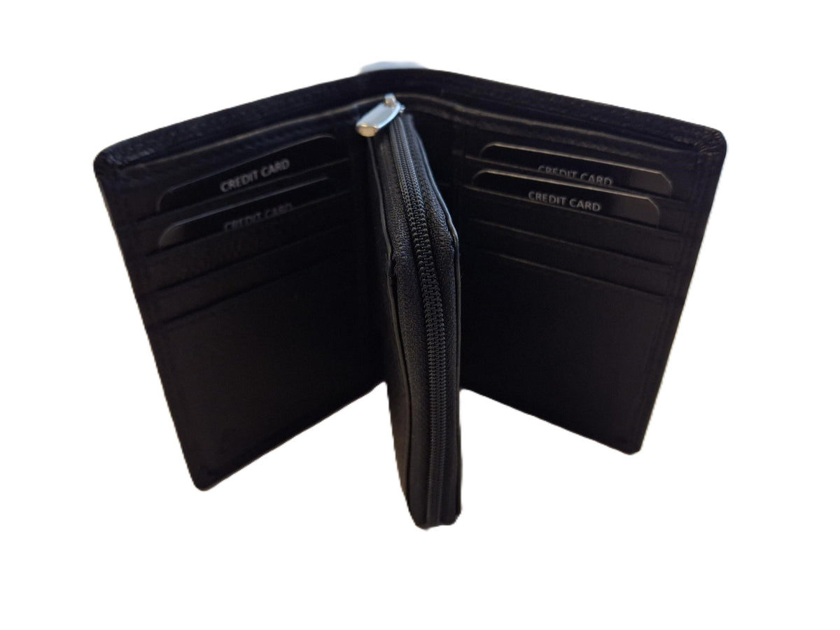 Oi zwarte leren rits portemonneetje los te koppelen uit billfold portemonnee / 2- delige portemonnee / uitneembaar rits beursje / deelbare portemonnee met ruimte voor 8 pasjes / RFID safe / zwart leer / 580