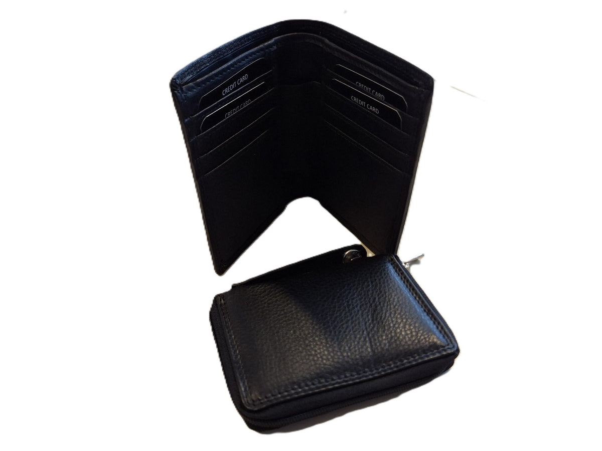 Oi zwarte leren rits portemonneetje los te koppelen uit billfold portemonnee / 2- delige portemonnee / uitneembaar rits beursje / deelbare portemonnee met ruimte voor 8 pasjes / RFID safe / zwart leer / 580