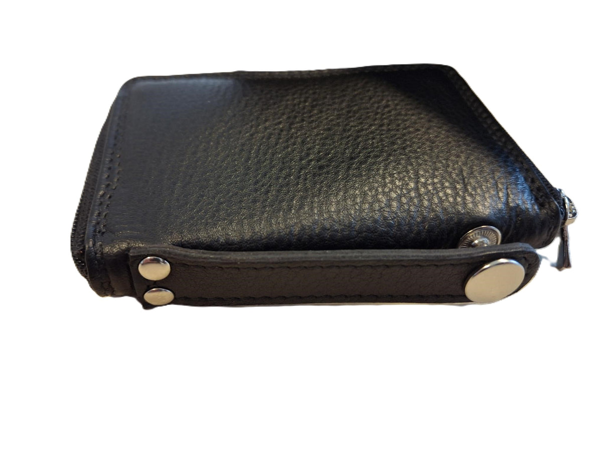Oi zwarte leren rits portemonneetje los te koppelen uit billfold portemonnee / 2- delige portemonnee / uitneembaar rits beursje / deelbare portemonnee met ruimte voor 8 pasjes / RFID safe / zwart leer / 580