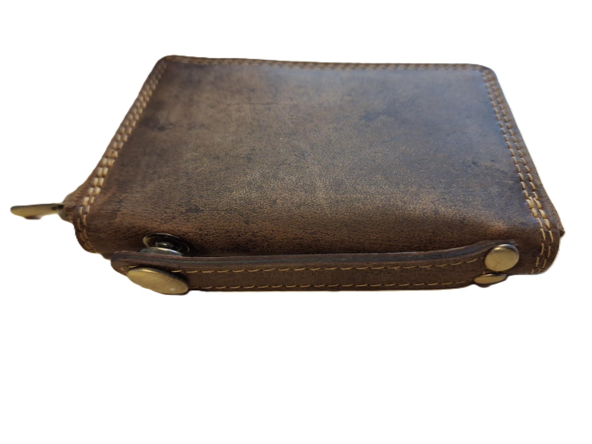 Oi Hunter bruine leren rits portemonneetje los te koppelen uit billfold portemonnee / 2- delige portemonnee / uitneembaar rits beursje / deelbare portemonnee met ruimte voor 8 pasjes / RFID safe / bruin leer / 580H