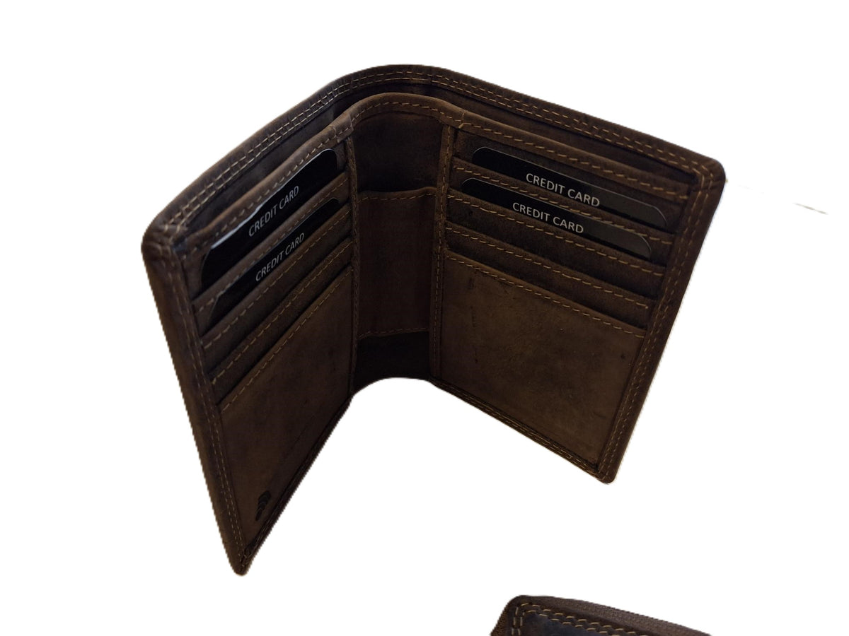 Oi Hunter bruine leren rits portemonneetje los te koppelen uit billfold portemonnee / 2- delige portemonnee / uitneembaar rits beursje / deelbare portemonnee met ruimte voor 8 pasjes / RFID safe / bruin leer / 580H