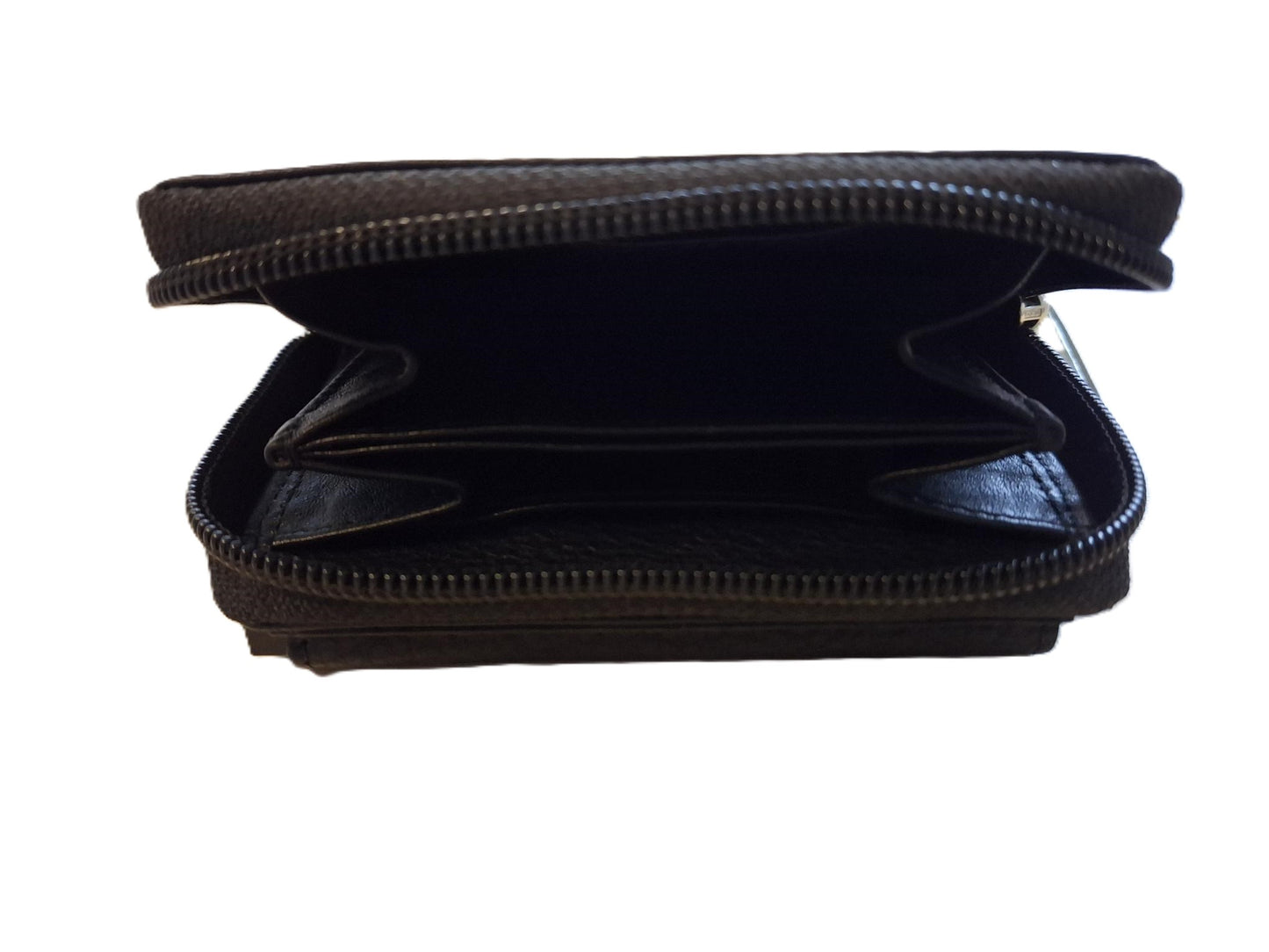 OI zwarte leren ritsportemonnee met Figuretta pasjeshouder / Compact portemonneetje met Cardprotector en veel plek voor muntgeld / beursje met ruim ritsvak met RFID SAFE kastje / metalen pasjeshouder in anti skim ritsportemonnee / zwart leer /646