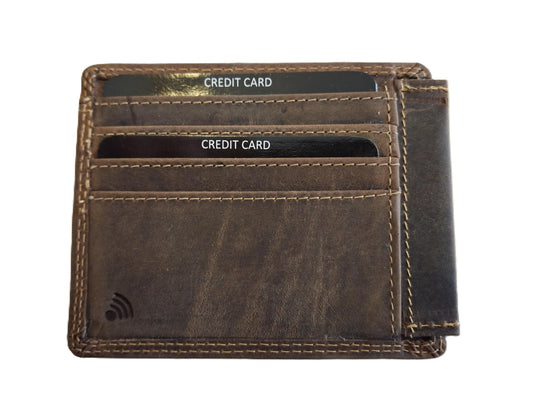 Oi Hunter bruine lederen Creditcardmapje / zeer platte leren pasjeshouder met uitneembaar hoesje / Belgisch identiteitsmapje / RFID safe / bruin leer / 650H