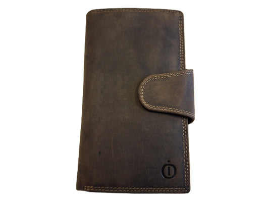 Oi Hunter bruine leren portefeuille smal model / Groot afsluitbaar pasjesmapje voor veel pasjes met ruimte voor contant geld / platte damesportemonnee afsluitbaar / beveiligd tegen skimmen / bruin leer / 613H