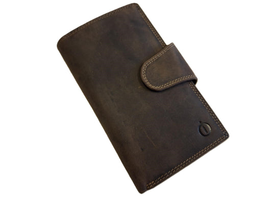 Oi Hunter bruine leren portefeuille smal model / Groot afsluitbaar pasjesmapje voor veel pasjes met ruimte voor contant geld / platte damesportemonnee afsluitbaar / beveiligd tegen skimmen / bruin leer / 613H