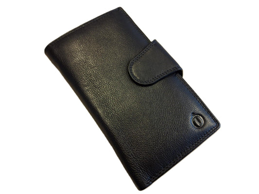 Oi zwarte leren portefeuille smal model / Groot afsluitbaar pasjesmapje voor veel pasjes met ruimte voor contant geld / platte damesportemonnee afsluitbaar / beveiligd tegen skimmen / zwart leer / 613