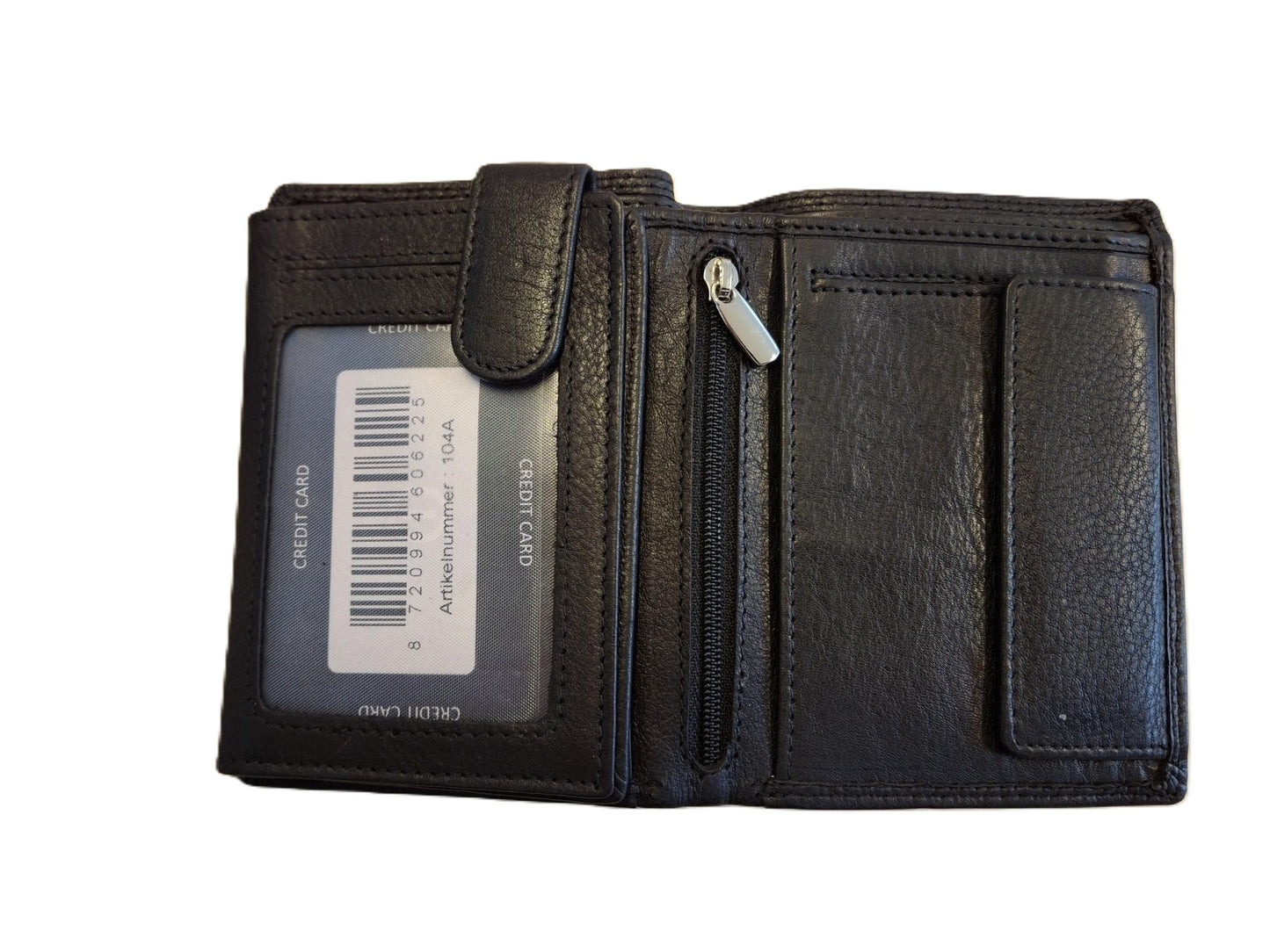 OI zwarte lederen heren portemonnee met rits voor kleingeld / zwarte leren billfold hoog model met ritsvak voor munten / beurs voor veel pasjes / RFID SAFE / zwart leer / 104A