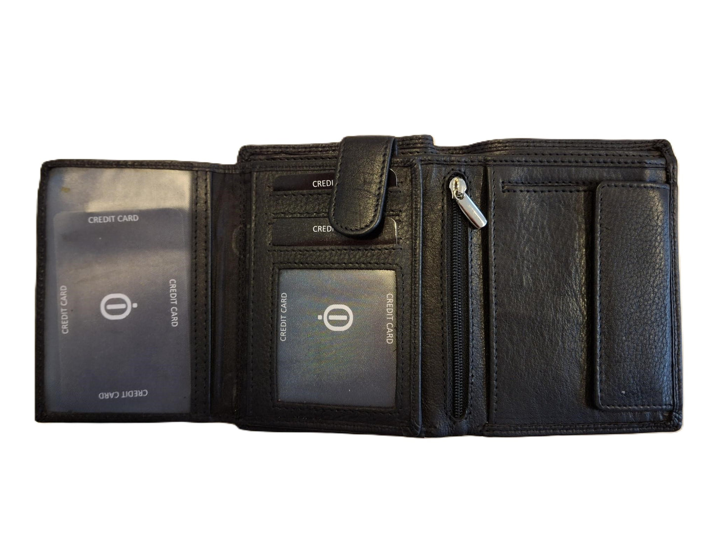 OI zwarte lederen heren portemonnee met rits voor kleingeld / zwarte leren billfold hoog model met ritsvak voor munten / beurs voor veel pasjes / RFID SAFE / zwart leer / 104A