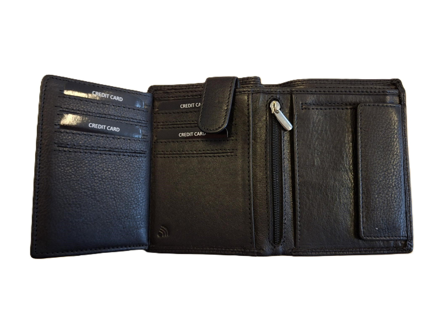 OI zwarte lederen heren portemonnee met rits voor kleingeld / zwarte leren billfold hoog model met ritsvak voor munten / beurs voor veel pasjes / RFID SAFE / zwart leer / 104A