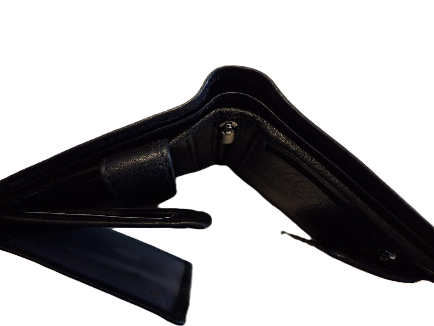 OI zwarte lederen heren portemonnee met rits voor kleingeld / zwarte leren billfold hoog model met ritsvak voor munten / beurs voor veel pasjes / RFID SAFE / zwart leer / 104A