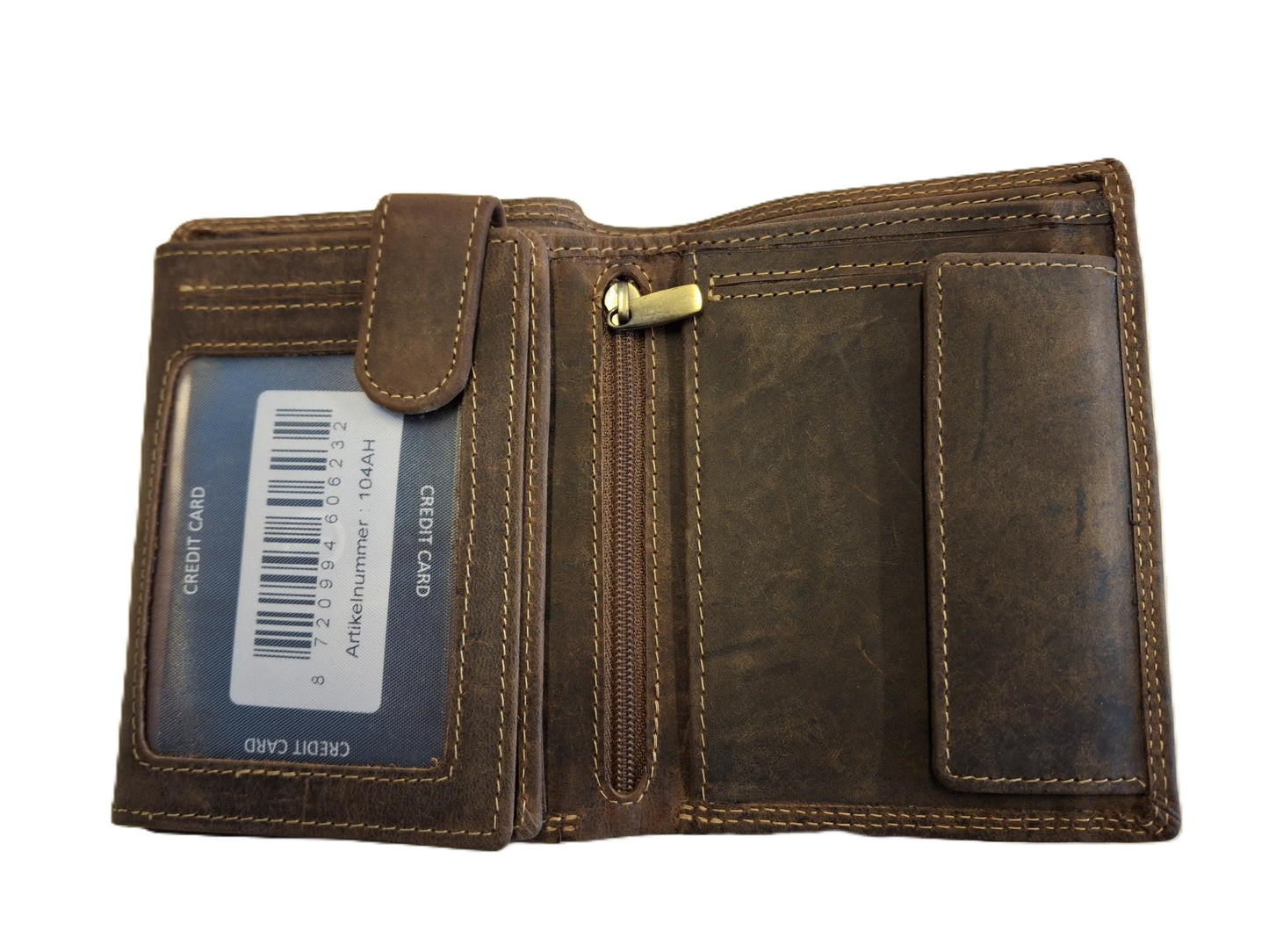 OI Hunter bruine lederen heren portemonnee met rits voor kleingeld / bruine leren billfold hoog model met ritsvak voor munten / beurs voor veel pasjes / RFID SAFE / bruin leer / 104AH