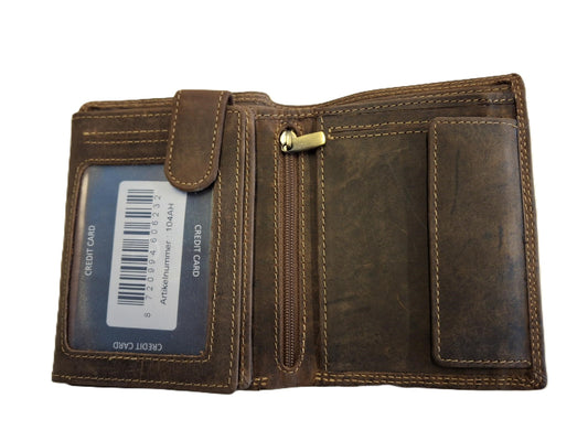 OI Hunter bruine lederen heren portemonnee met rits voor kleingeld / bruine leren billfold hoog model met ritsvak voor munten / beurs voor veel pasjes / RFID SAFE / bruin leer / 104AH