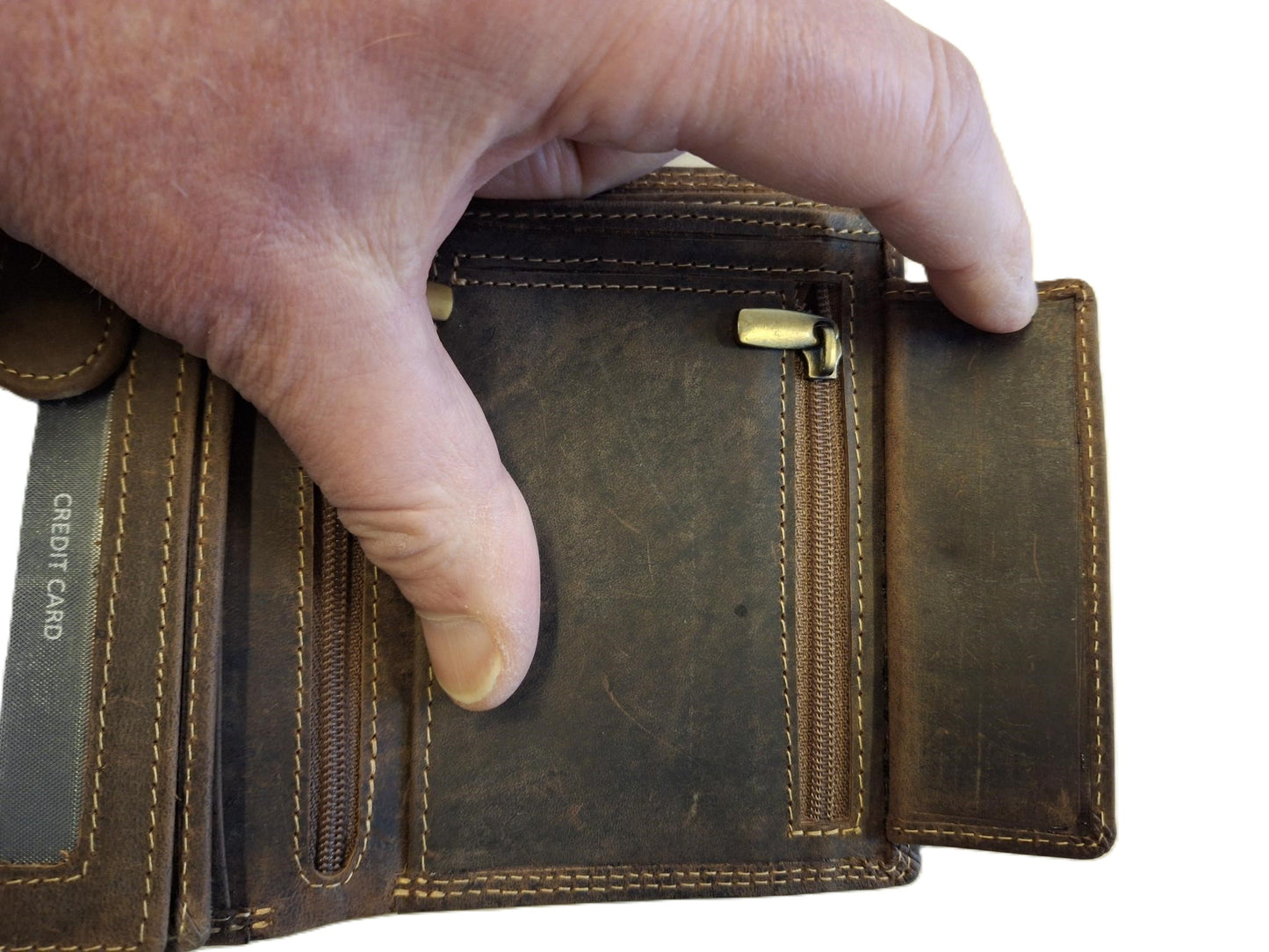 OI Hunter bruine lederen heren portemonnee met rits voor kleingeld / bruine leren billfold hoog model met ritsvak voor munten / beurs voor veel pasjes / RFID SAFE / bruin leer / 104AH