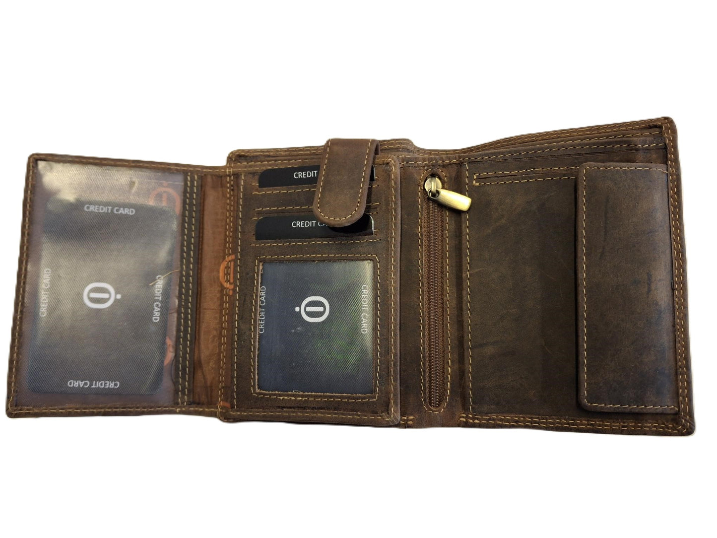 OI Hunter bruine lederen heren portemonnee met rits voor kleingeld / bruine leren billfold hoog model met ritsvak voor munten / beurs voor veel pasjes / RFID SAFE / bruin leer / 104AH