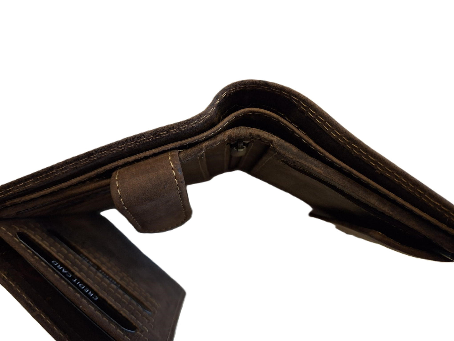 OI Hunter bruine lederen heren portemonnee met rits voor kleingeld / bruine leren billfold hoog model met ritsvak voor munten / beurs voor veel pasjes / RFID SAFE / bruin leer / 104AH