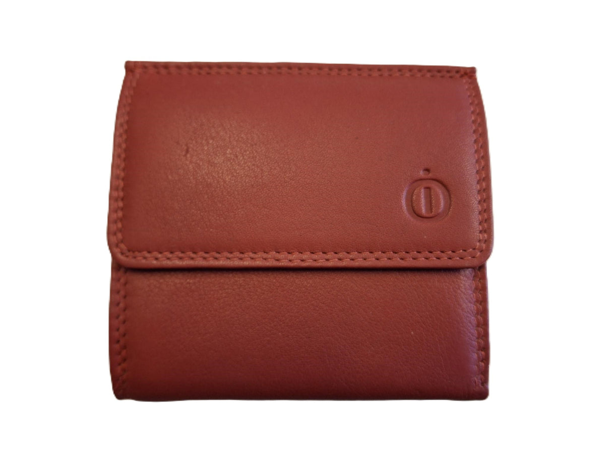 Oi rode leren dames billfold afsluitbaar / platte portemonnee met kleingeld aan de buitenkant / dunne beurs met pasjes verticaal / RFID SAFE / rood leer / 637RMD