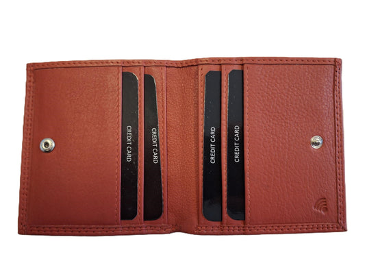 Oi rode leren dames billfold afsluitbaar / platte portemonnee met kleingeld aan de buitenkant / dunne beurs met pasjes verticaal / RFID SAFE / rood leer / 637RMD