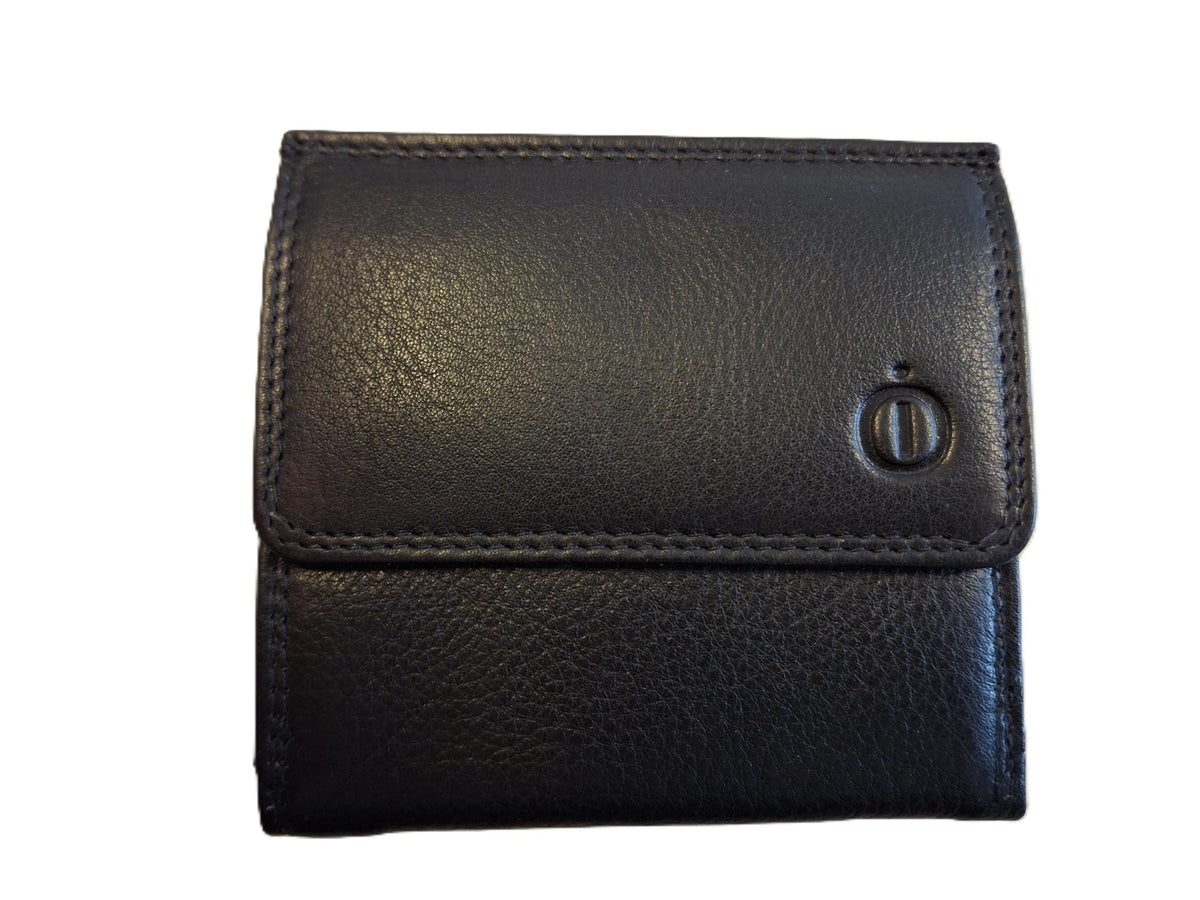Oi zwarte leren dames billfold afsluitbaar / platte portemonnee met kleingeld aan de buitenkant / dunne beurs met pasjes verticaal / RFID SAFE / zwart leer / 637MD