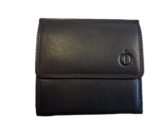 Oi zwarte leren dames billfold afsluitbaar / platte portemonnee met kleingeld aan de buitenkant / dunne beurs met pasjes verticaal / RFID SAFE / zwart leer / 637MD