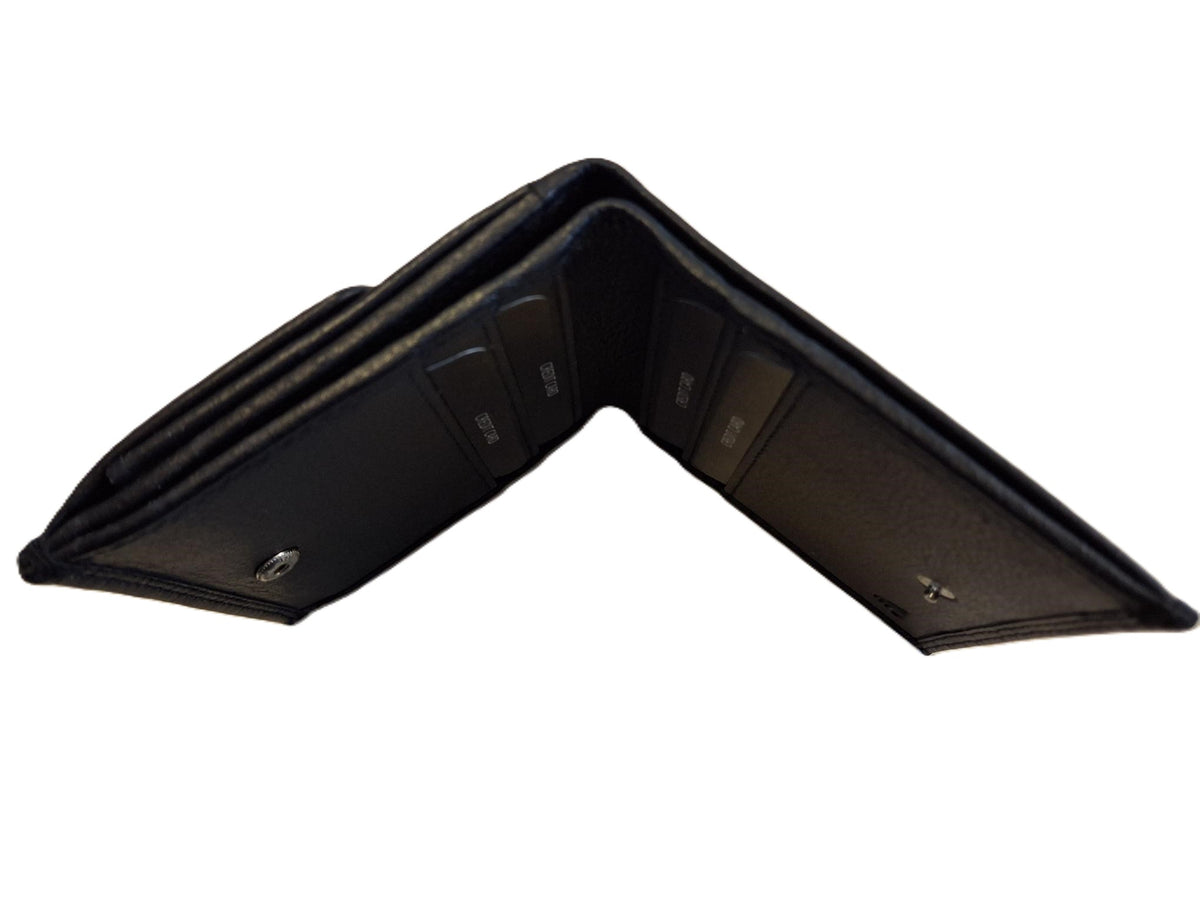 Oi zwarte leren dames billfold afsluitbaar / platte portemonnee met kleingeld aan de buitenkant / dunne beurs met pasjes verticaal / RFID SAFE / zwart leer / 637MD