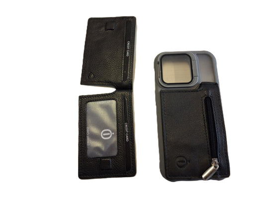Oi zwart lederen pasjesmapje om op telefoon te plakken / Pasjeshouder met ritsje voor telefoon met plakstrip / plat beursjes om op telefoon te bevestigen / RFID safe / zwart leer / 661VA
