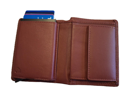 OI bordeaux rode leren billfold met cardprotector / normale portemonnee met Figuretta pasjeshouder / complete portemonnee met anti skim kastje / leren beurs met metalen pasjeshouder / wijn-rood leer / 115WINE