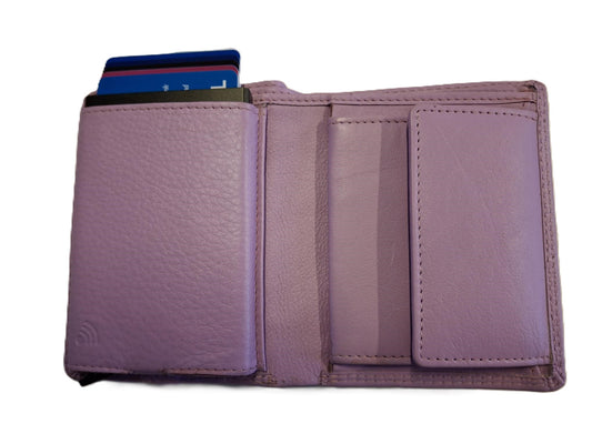OI roze-lila kleurige leren billfold met cardprotector / normale portemonnee met Figuretta pasjeshouder / complete portemonnee met anti skim kastje / leren beurs met metalen pasjeshouder / rose-lilac leer / 115Lila