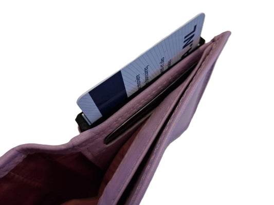 OI roze-lila kleurige leren billfold met cardprotector / normale portemonnee met Figuretta pasjeshouder / complete portemonnee met anti skim kastje / leren beurs met metalen pasjeshouder / rose-lilac leer / 115Lila