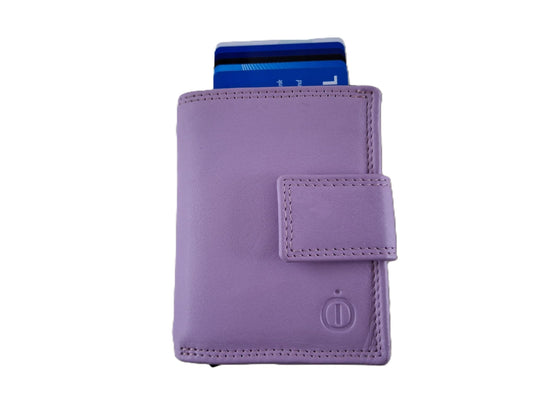 OI lila- licht paarse complete portemonnee met figuretta Cardprotector / compacte leren beurs met metalen pasjeshouder afsluitbaar / anti skim kastje in portemonnee / lilac leer / 106LIL
