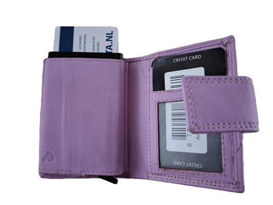 OI lila- licht paarse complete portemonnee met figuretta Cardprotector / compacte leren beurs met metalen pasjeshouder afsluitbaar / anti skim kastje in portemonnee / lilac leer / 106LIL
