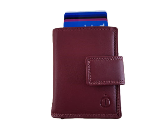 OI bordeaux rode complete portemonnee met figuretta Cardprotector / compacte leren beurs met metalen pasjeshouder afsluitbaar / anti skim kastje in portemonnee / bordo rood leer /106WIN