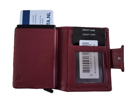OI bordeaux rode complete portemonnee met figuretta Cardprotector / compacte leren beurs met metalen pasjeshouder afsluitbaar / anti skim kastje in portemonnee / bordo rood leer /106WIN
