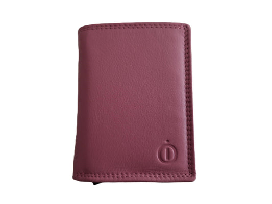 OI oud roze leren portemonnee met Figuretta pasjeshouder en plaats voor klein geld / Compact portemonneetje met Cardprotector en muntvak / compleet beursje met RFID SAFE kastje / metalen pasjeshouder in anti skim portemonnee / rose leer / 145DAM
