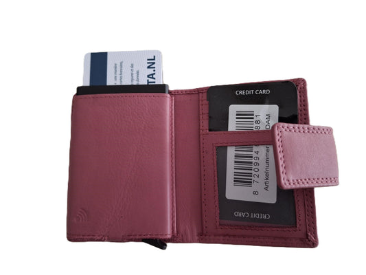 OI oud roze leren complete portemonnee met figuretta Cardprotector / compacte leren beurs met metalen pasjeshouder afsluitbaar / anti skim kastje in portemonnee / rose leer /106DAM