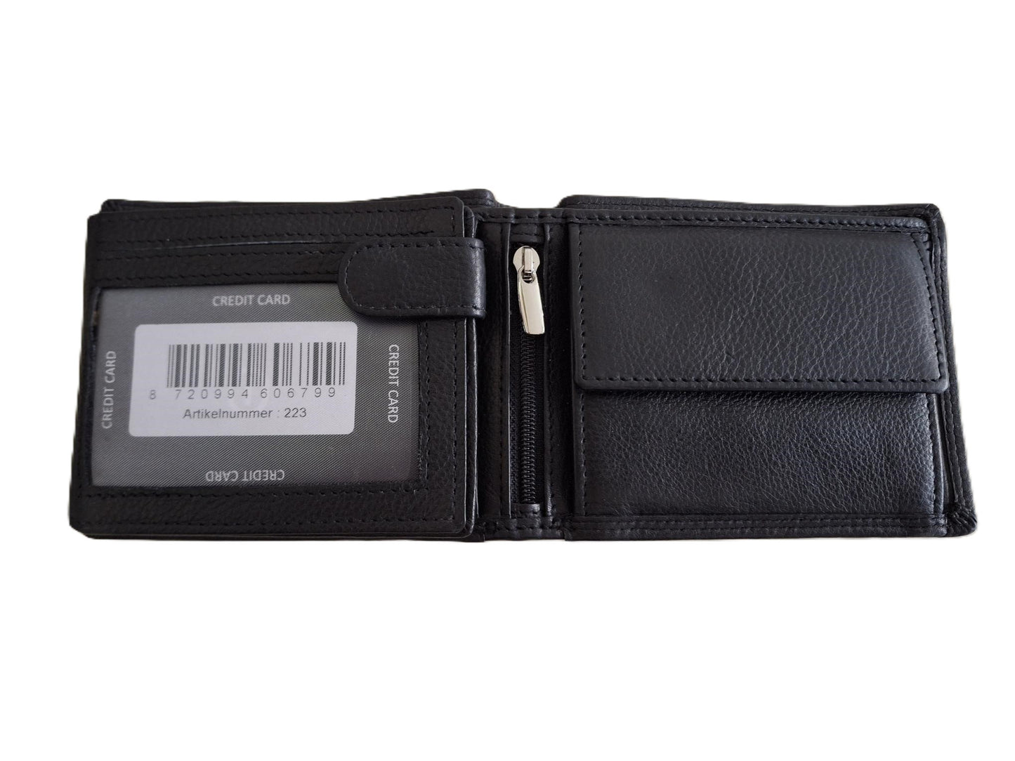 Oi zwarte leren heren Billfold laag model voor veel pasjes / heren portemonnee met dubbel bakje voor kleingeld / herenbeurs met twee vakjes voor muntgeld en 13 creditcards / RFID SAFE / zwart leer / 223