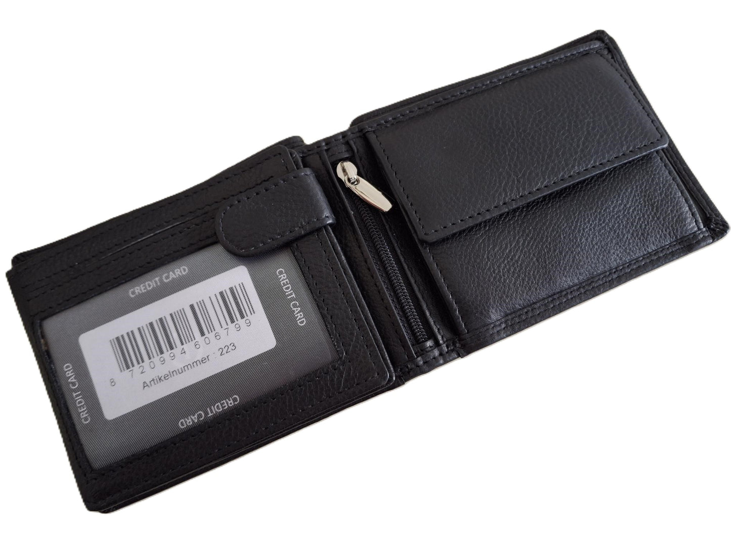 Oi zwarte leren heren Billfold laag model voor veel pasjes / heren portemonnee met dubbel bakje voor kleingeld / herenbeurs met twee vakjes voor muntgeld en 13 creditcards / RFID SAFE / zwart leer / 223