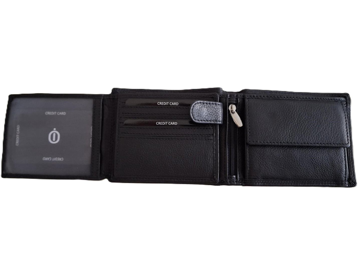 Oi zwarte leren heren Billfold laag model voor veel pasjes / heren portemonnee met dubbel bakje voor kleingeld / herenbeurs met twee vakjes voor muntgeld en 13 creditcards / RFID SAFE / zwart leer / 223