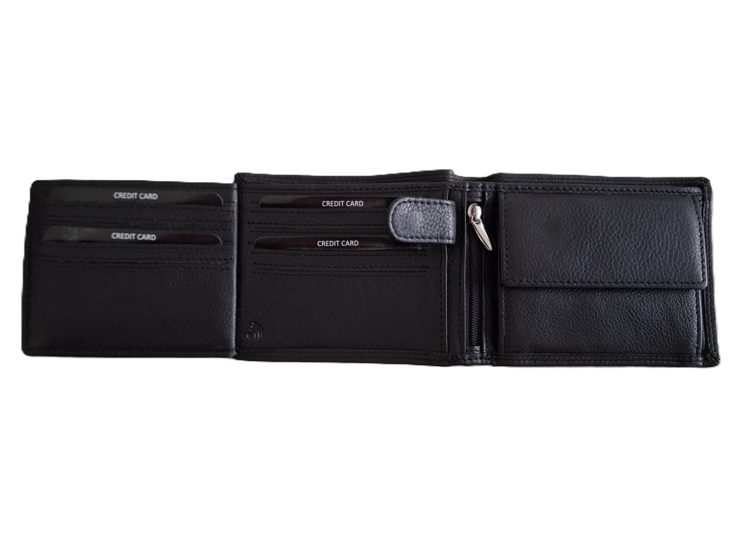 Oi zwarte leren heren Billfold laag model voor veel pasjes / heren portemonnee met dubbel bakje voor kleingeld / herenbeurs met twee vakjes voor muntgeld en 13 creditcards / RFID SAFE / zwart leer / 223