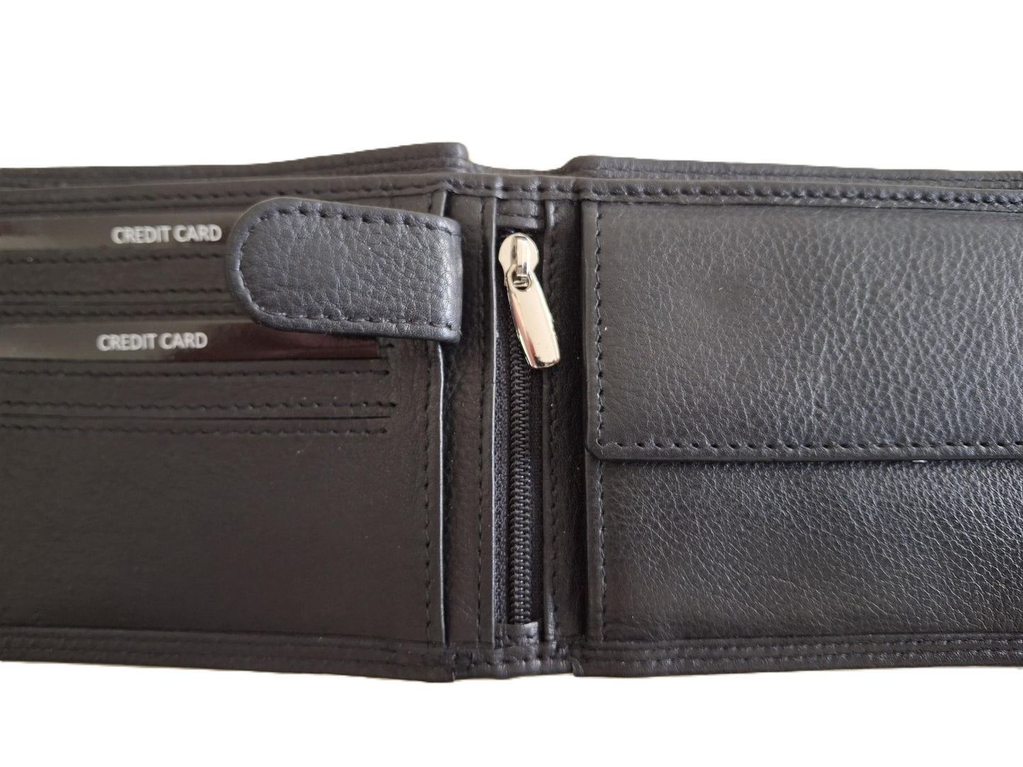 Oi zwarte leren heren Billfold laag model voor veel pasjes / heren portemonnee met dubbel bakje voor kleingeld / herenbeurs met twee vakjes voor muntgeld en 13 creditcards / RFID SAFE / zwart leer / 223