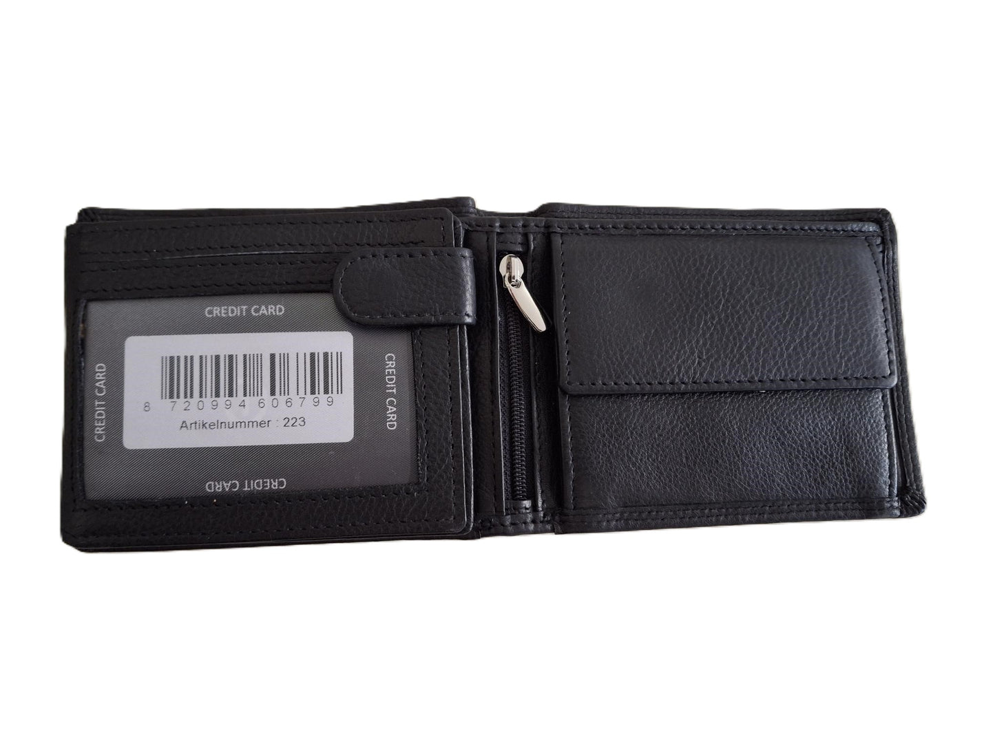 Oi zwarte leren heren Billfold laag model voor veel pasjes / heren portemonnee met dubbel bakje voor kleingeld / herenbeurs met twee vakjes voor muntgeld en 13 creditcards / RFID SAFE / zwart leer / 223