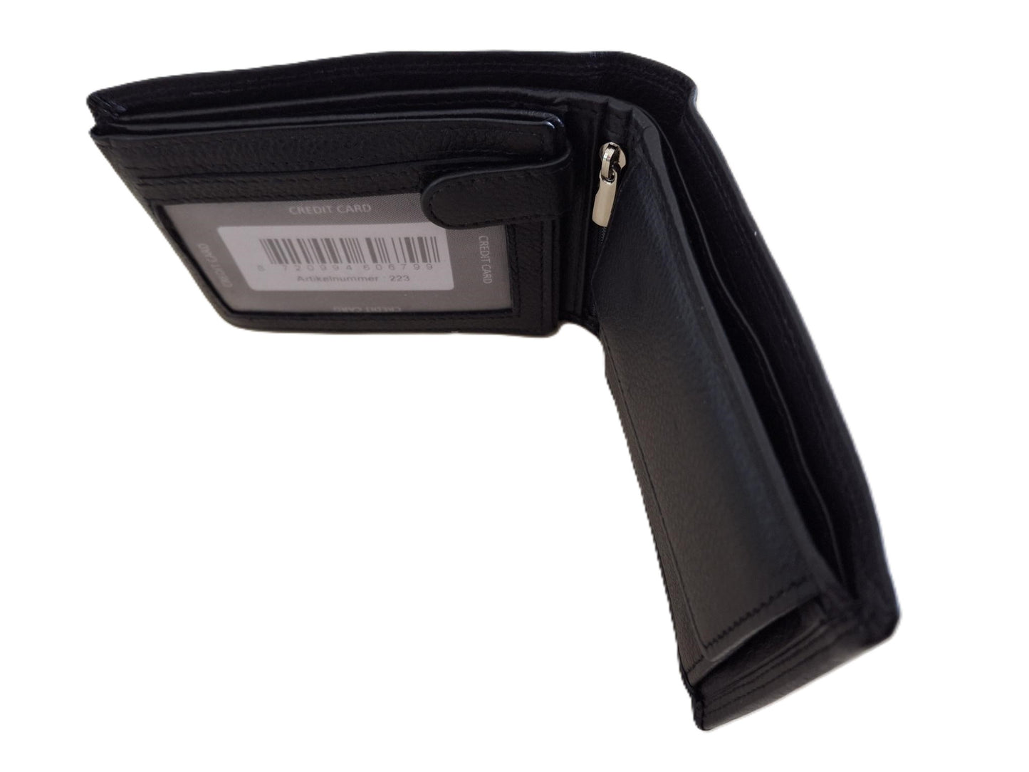 Oi zwarte leren heren Billfold laag model voor veel pasjes / heren portemonnee met dubbel bakje voor kleingeld / herenbeurs met twee vakjes voor muntgeld en 13 creditcards / RFID SAFE / zwart leer / 223