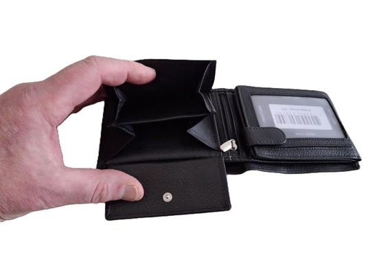 Oi zwarte leren heren Billfold laag model voor veel pasjes / heren portemonnee met dubbel bakje voor kleingeld / herenbeurs met twee vakjes voor muntgeld en 13 creditcards / RFID SAFE / zwart leer / 223