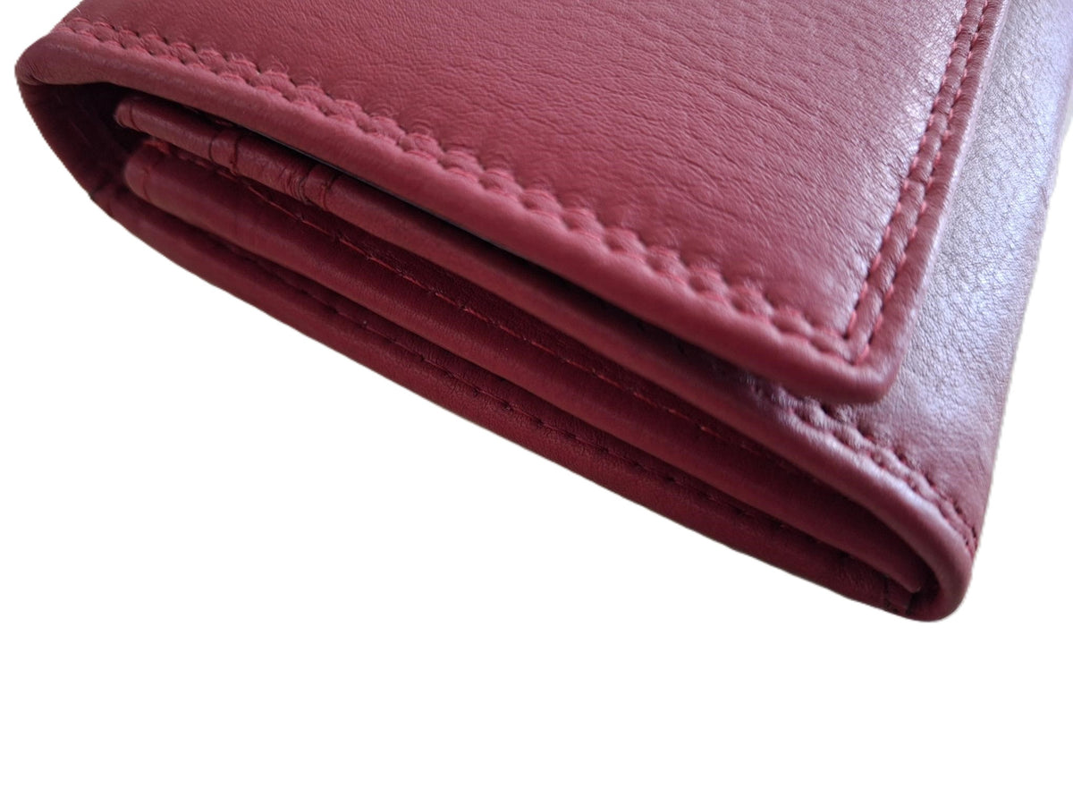 OI rode leren dames portemonnee met klep / platte huishoudbeurs / lange envelopportemonnee afsluitbaar / RFID protected / rood leer / 118R