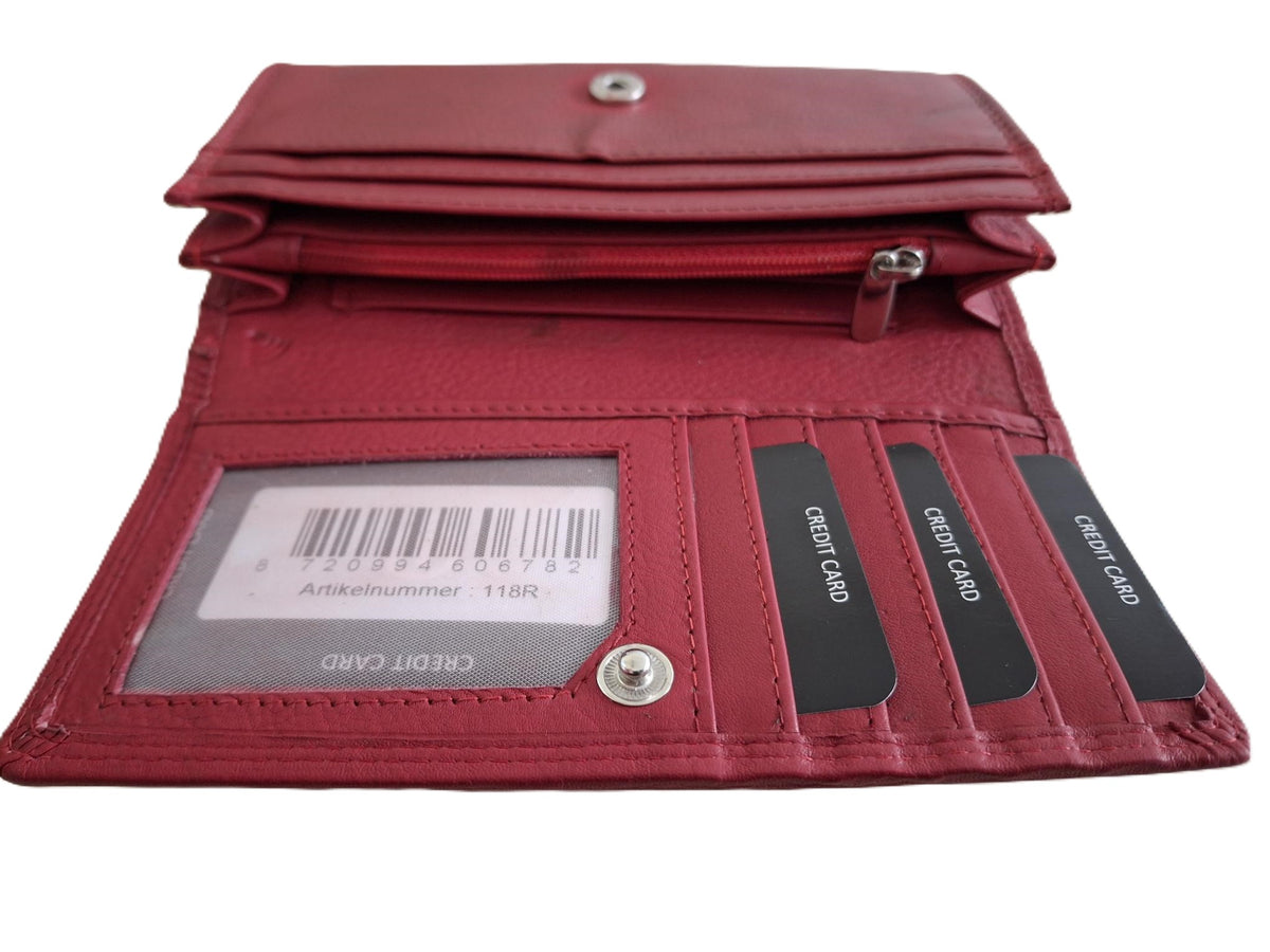 OI rode leren dames portemonnee met klep / platte huishoudbeurs / lange envelopportemonnee afsluitbaar / RFID protected / rood leer / 118R