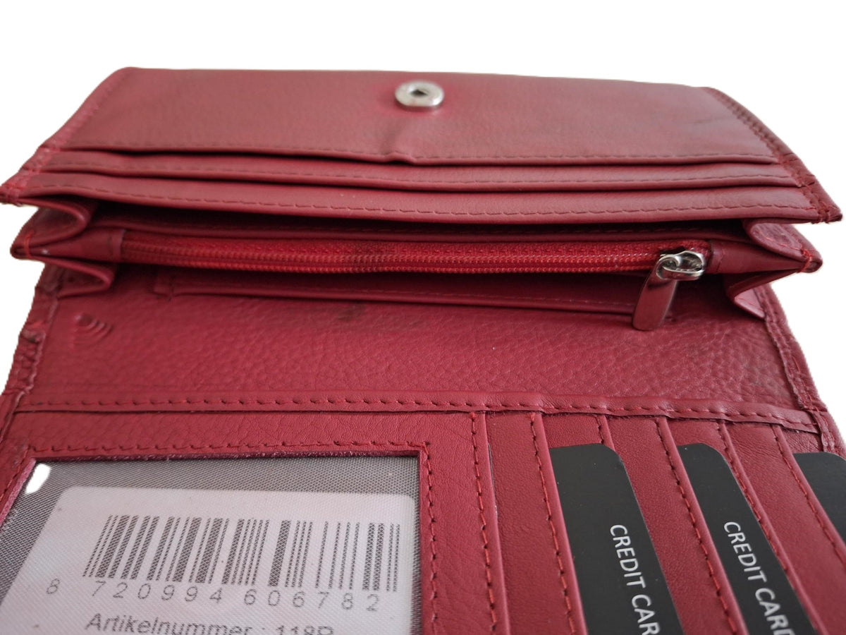 OI rode leren dames portemonnee met klep / platte huishoudbeurs / lange envelopportemonnee afsluitbaar / RFID protected / rood leer / 118R